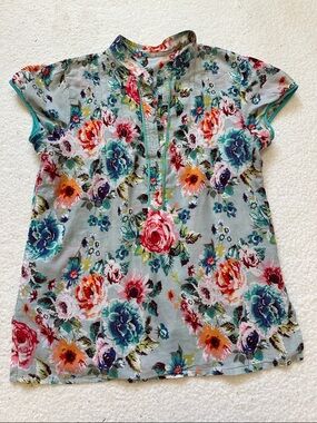 Floral Print Women's Blouse in Aqua